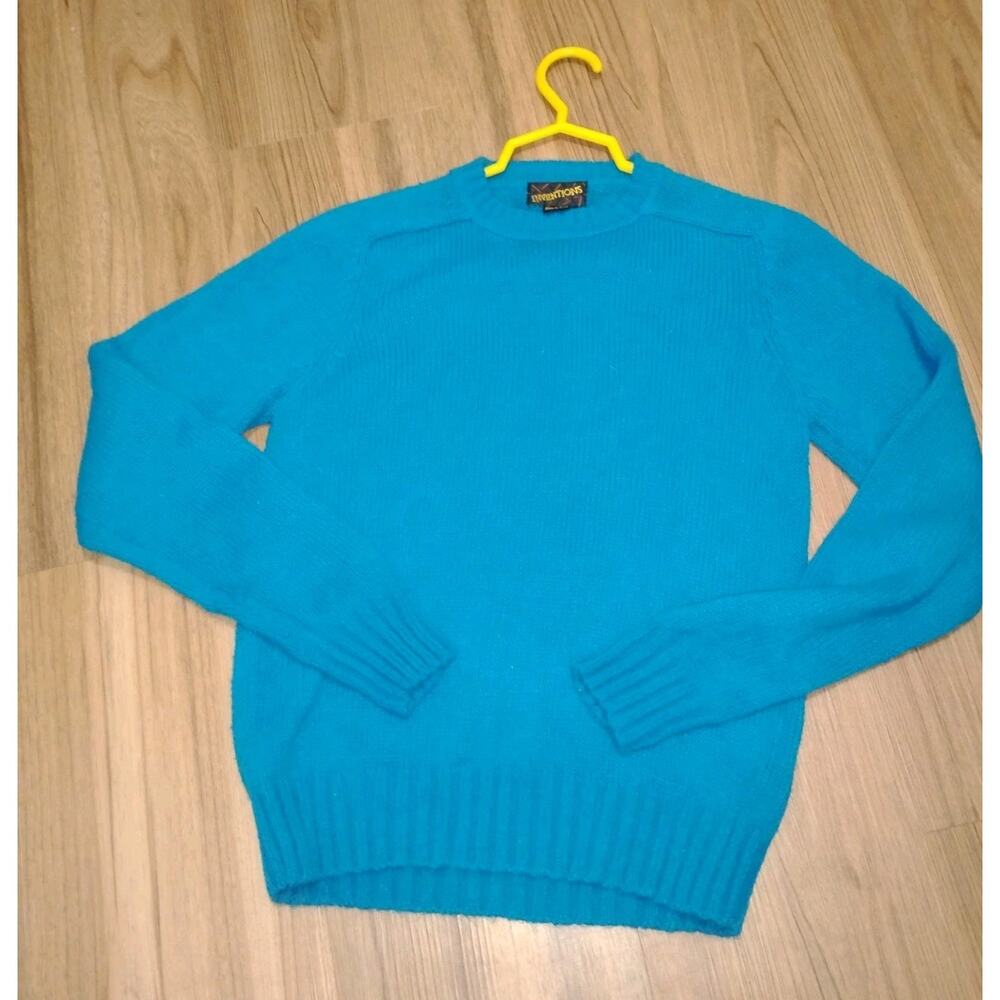 Vintage 80s Inventions Blue Acrylic Tight Knit Long Sleeve Sweater Small